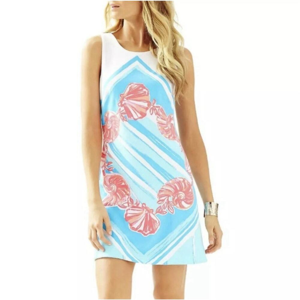 NWT Lilly Pulitzer Callie Pool Blue Shell Of It Shift Mini Dress M Preppy Resort